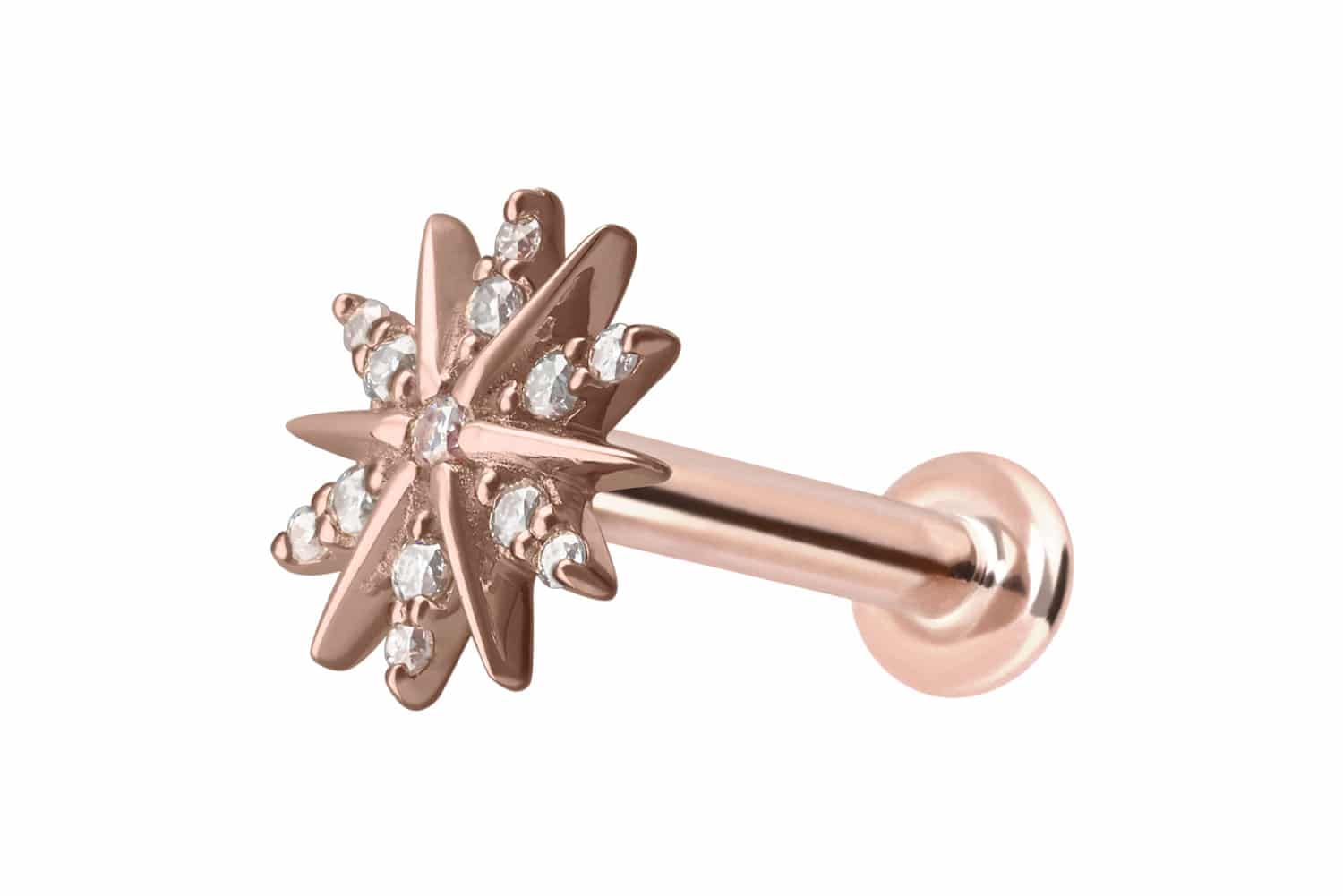 14 Karat Gold Labret Piercing mit Innengewinde MOISSANIT-BLUME
